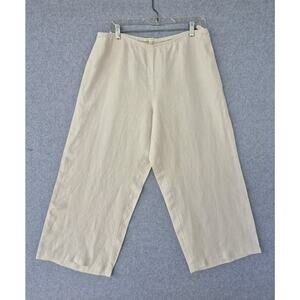 Eileen Fisher Beige 100% Linen Side Zip Wide Leg Crop Pants Womens Large